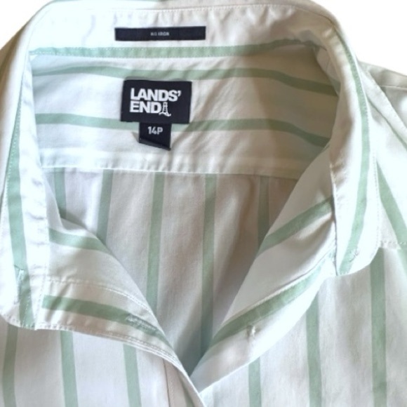 Lands' End Women's No Iron Cotton Long Sleeve White and Green Striped Shirt 14 P - Picture 5 of 9